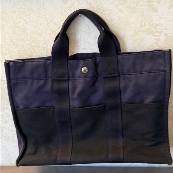 ERMES Fourre Tout MM Hand Bag Canvas Navy Silver Auth bs23295 - Picture 1 of 5